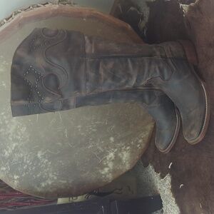 DAN POST Tall 18" "Misstaken" Square Toe Cowgirl Boots brown Style DP3296  Sz9.5